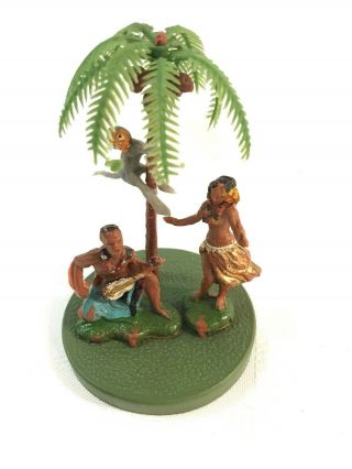Vintage 1950s? Hawaii Hawaiian Hula Girl Beach Boy Palm Tree Cake Topper Ukelele