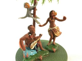 Vintage 1950s? Hawaii Hawaiian Hula Girl Beach Boy Palm Tree Cake Topper Ukelele 2