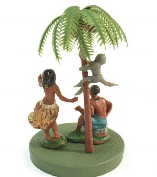 Vintage 1950s? Hawaii Hawaiian Hula Girl Beach Boy Palm Tree Cake Topper Ukelele 3