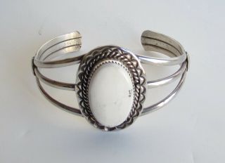 Vintage Sterling Silver White Buffalo Turquoise Cuff Bracelet 10.  4cts Signed