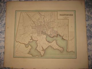 Large Important Antique 1838 Baltimore Maryland Bradford Handcolored Map