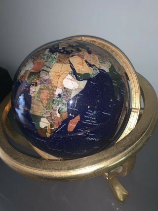 Pre - Owned Lapis Lazuli & Semiprecious Gemstone World Globe On Stand With Compass