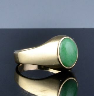 Fine Quality Vintage Chinese 14k Gold & Apple Jade Jadeite Cabochon Ring