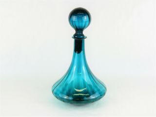 Vintage Large 12 - 1/2 " Teal Blue Glass Onion Bottle Decanter W/ Stopper