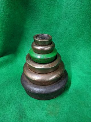 Set Of Six Antique Cast Iron Weights 2,  4,  8 Ounces & 1,  2,  4 Pounds Mixed Set