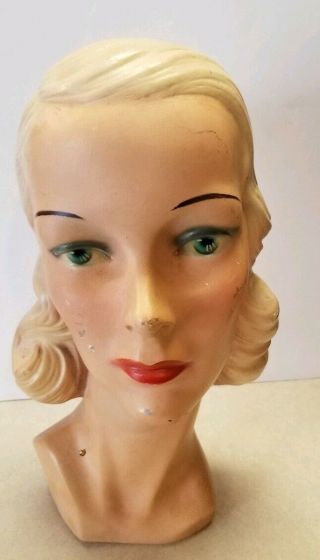 Vintage Mannequin Head Bust Store Hat Display Plaster Lady