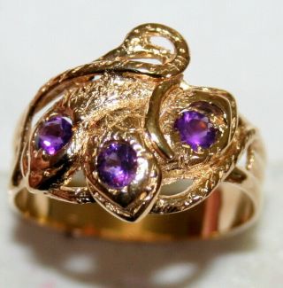 Antique Victorian French 18k Gold Amethyst 3 Snake Good Luck Ring