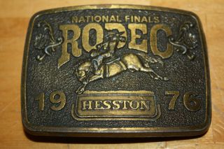 Vtg Hesston 1976 National Finals Rodeo Brass Cowboy Belt Buckle Bicentennial Ed