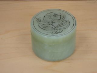 Vintage Chinese Carved Pale Green Jade Round Trinket Box With Lid