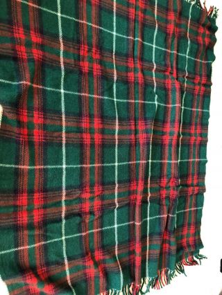 Vintage Horner Wool Plaid Blanket Throw Green Red 50” By 60”