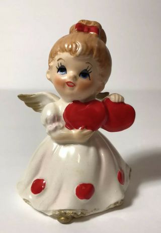 Vintage Lefton Angel Holding Hearts Ceramic Figurine Japan Valentines Day