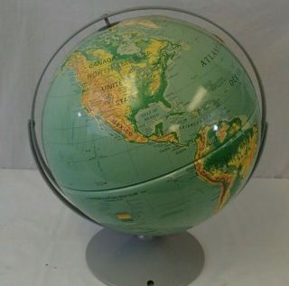 Vintage Nystrom 16 " Dual Swivel World Globe W/ Raised Relief Terrain