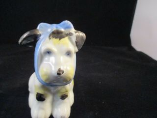 Vintage Black/white Dog Figurine Made In Occupied Japan Sitting With Toothache
