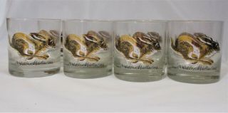 Vintage Couroc Low Ball Glasses With Rabbit Set Of Eight