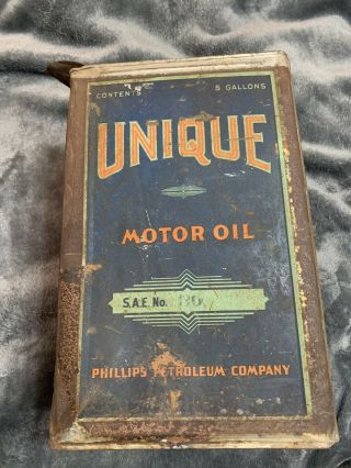 Early Vintage Phillips Petroleum Company Unique 5 Gallon Motor Oil Can