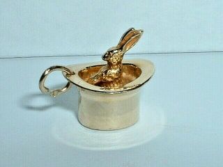 Vintage 14k Yellow Gold 3d Bunny Rabbit In A Hat Charm