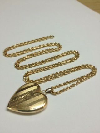 Vintage 14k Gold Heart Locket Pendant Necklace,  14k Chain 25 Inches