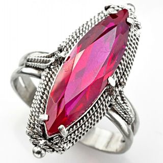 Vintage 14k White Gold 12.  2 Ct Ruby Marquise Rope Cocktail Ring 7.  4g Size 9.  5