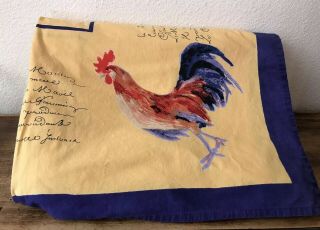 Williams Sonoma 70x90 " Country French Rooster Chicken Tablecloth Gold Blue Large