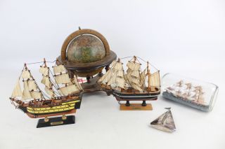 5 X Assorted Vintage Decorative Nautical Items Inc.  Ship In A Bottle,  Globe Etc