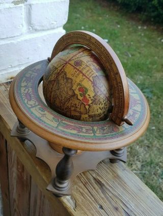 Vintage Wooden World Globe on Stand Made In Italy Desk Ornament 2