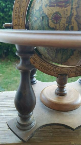 Vintage Wooden World Globe on Stand Made In Italy Desk Ornament 3