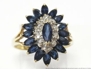 2.  50ctw Natural Sapphire Diamond 14k Gold Ring Vintage Cocktail Halo Cluster
