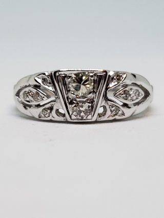 Vintage 14k White Gold Art Deco Diamond Ring Size 7.  34ctw