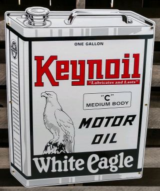 Keynoil White Eagle Motor Oil Can Porcelain Sign 1930 