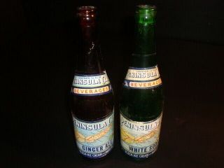 Circa 1930s Peninsula Club Ginger Ale & White Soda Labeled Bottles,  Sturgeon Bay