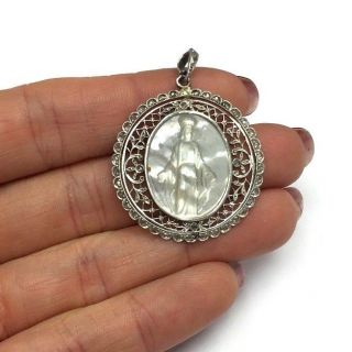 Gorgeous Antique Platinum Rose Cut Diamond Mother Of Pearl Religious Pendant