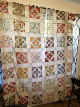 65” X 75” Vintage Quilt Top Only Mid Century Hand Stitched 17 Pc Squares Name?