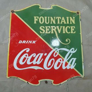 COCA COLA FOUNTAIN SERVICE 2 SIDED VINTAGE PORCELAIN SIGN 22 1/2 X 25 INCHES 2