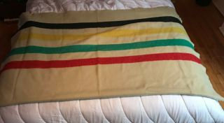 Vintage Multi Stripe Wool Camp Blanket 72 X 82 Unmarked Hudson Bay? Lodge Cabin