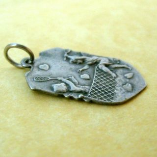 Antique Art Nouveau German 800 Silver Charm Nymphs Play Tennis with Hearts Rare 3