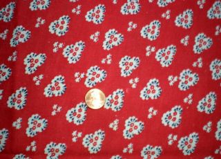 Floral On Red Intact Vtg Feedsack Quilt Sewing Doll Clohtes Craft Cotton Fabric