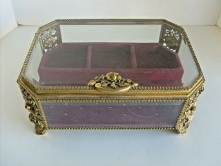 Vintage Matson Ormolu Gold Gilt Jewelry Box Bevel Glass Ex Cond Nr