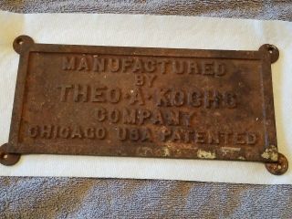 Antique 8 5/8 " X 3 7/8 " Cast Iron Plate Theo A.  Kochs Co.  Chicago Il