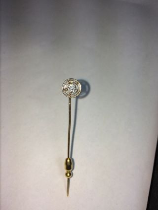 Vintage " Art Deco " 14 Kt Yellow Gold Stick Pin With Diamond.  15 Ct.