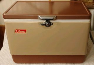 Coleman Vintage Snow Lite 5252 - 709 Cooler Brown Metal Motion Latch Ice Chest Box 2
