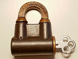 Antique E.  T.  Fraim Lock Co Padlock Cast Iron Brass Side Key Vintage