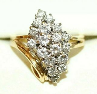 14k Band Natural Diamonds In Platinum Setting W/waterfall Vintage Ring 1.  21,  Tcw
