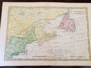 1780 Bonne Map England Maine Massachusetts Canada Antique Rare