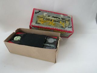 Vintage Yone Coffin Bank Tin With Box Yonezawa Japan 1950s Toy