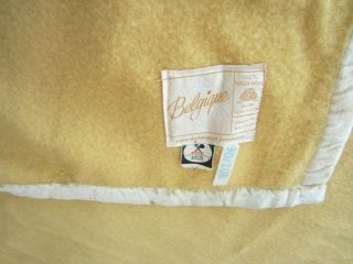 Vintage Belgigue 100 Pure Wool Woven Queen Blanket Belgium Golden Yellow