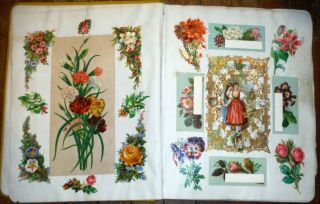 Antique Victorian Scrapbook Album Advertising Cards Holiday Diecut Scrap Full