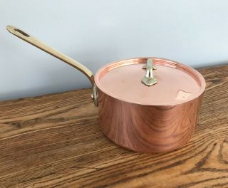 Vintage French Villedieu Mauviel Copper Sauce Pan With Lid 1 Liter