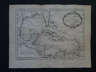 1754 Bellin Atlas Map Gulf Of Mexico - Caribbean - Antilles - Isles L 