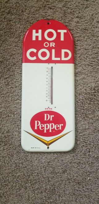 1950 - 60s Dr Pepper Soda Advertising Tin Thermometer Sign