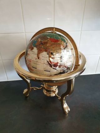 Gemstone World Globe With Semi - Precious Stone And Mother Of Pearl